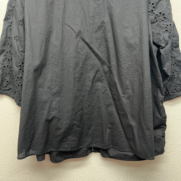 Croft & Barrow Top Women 3X 100% Cotton Eyelet Button Front Breathable Dark Boho - Picture 8 of 14